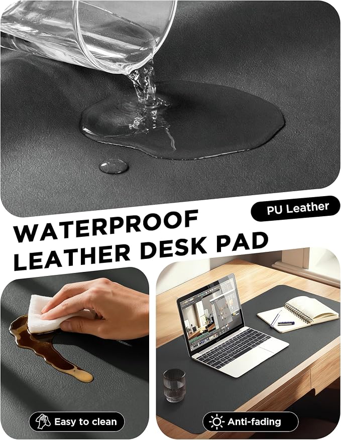 YSAGi 55" x 24" Large PU Leather Desk Mat for Keyboard and Mouse - Waterproof Non-Slip Desk Pad Protector for Office, Home, Writing Desk, Dark Grey