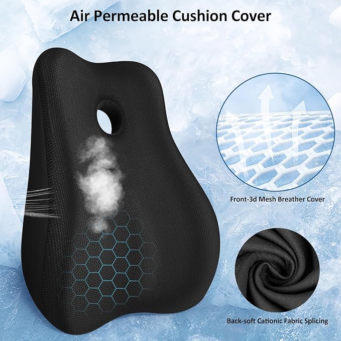 Seat Cushion,Lumbar Support Pillow for Office Chair, Cooling Mesh Office Chair Cushions for Sciatica,Tailbone &Back Pain Relief,Ergonomic Memory Foam Back Support Pillow for Desk,Gaming Car Chair