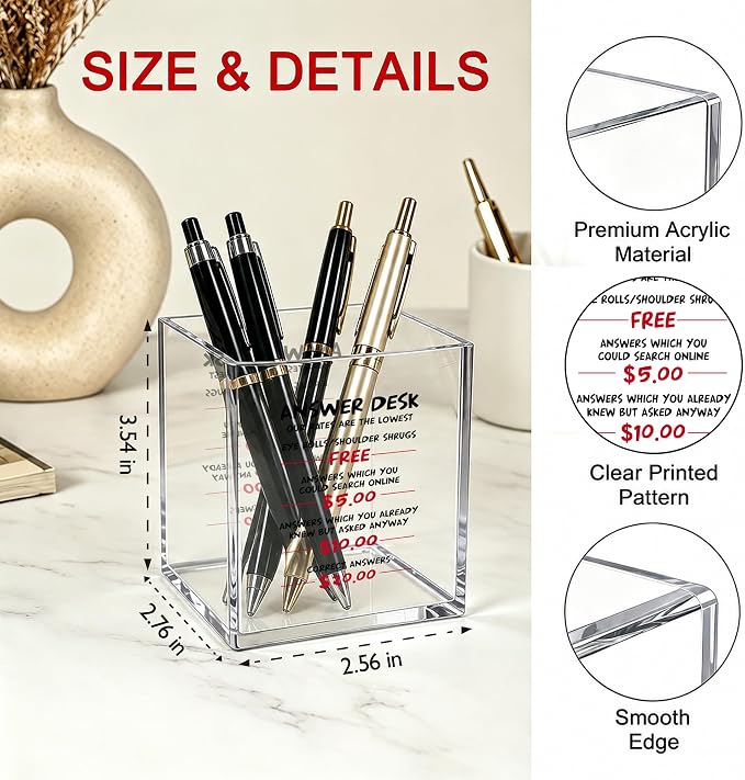 Funny Office Acrylic Cosmetic Pen Pencil Holder Cup, Answer Desk Rates Cute Pencil Organizer, Humorous Receptionist Desk Accessories, Gag Sarcastic Gifts for Women Men Boss Employee（A15）