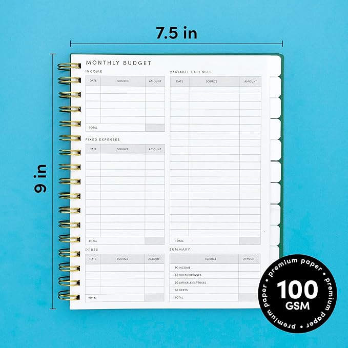 PAPERAGE Undated 12 Month Weekly & Monthly Planner with Durable Cover & Spiral Binding, 7.5 in x 9 in, Productivity Planner with Note Pages, Goals & Budget Trackers, Stickers & Bookmark (Black)