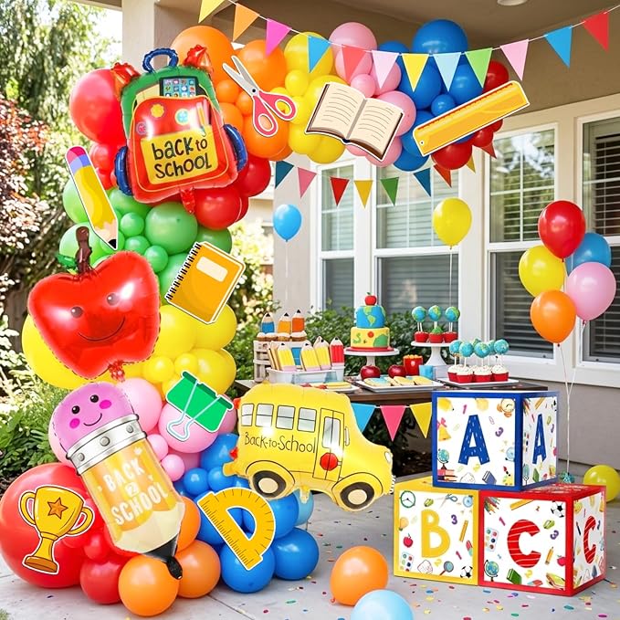 Back to School Arch Balloons Decorations, 89pcs Back to School Balloon Arch Garland Kit with Pencil Apple Schoolbag Bus Foil Balloons Back to School Balloons ABC Box etc Back to School Party Supplies