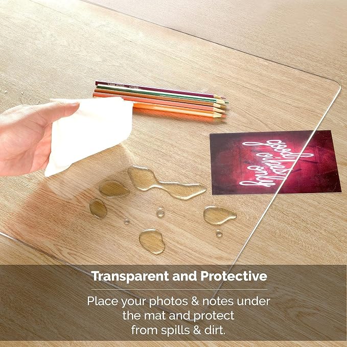 Clear Desk Mat on top of desks - 32 x 16 inches - Clear Transparent Plastic Desk Protector - Desk Writing Mat for Office and Home