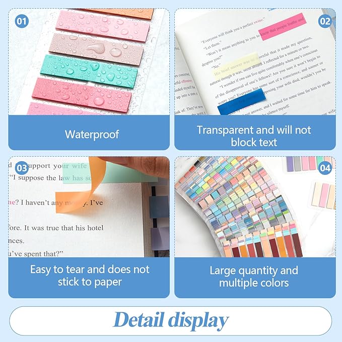 ReliThick 9600 Pcs Annotation tabs Sticky Tabs for Books Transparent Sticky Notes 48 Color Writable Page Markers Book Flags Strip for Annotating Reading Supplies Bookish Gift