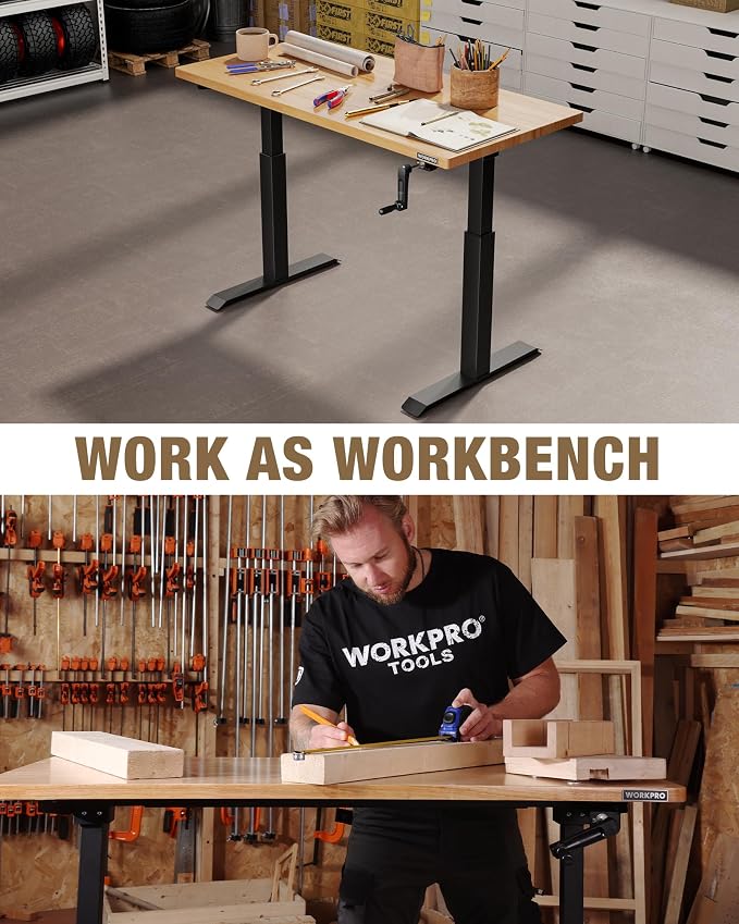 WORKPRO 47.2" x 23.6" Adjustable Workbench with Crank Handle, Rubber Wood