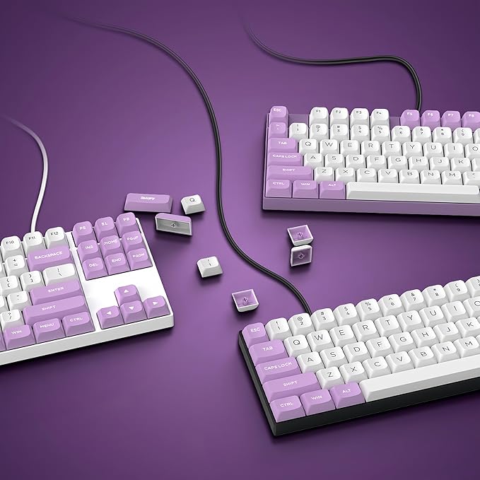 dagaladoo Keyboard keycaps Set, Double Shot PBT keycaps,Cherry Profile Custom Key caps 60 65 75 100 Percent for Cherry-mx Full Size Retro Mechanical Keyboard,White/Purple