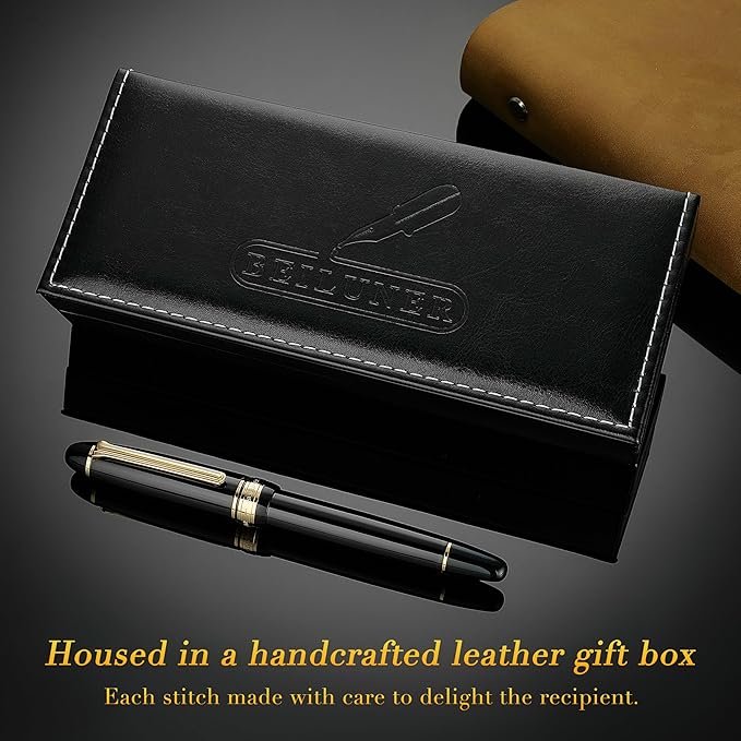 BEILUNER 319 Piano Black Lacquer Rollerball - Stunning Luxury Pen with 24K Gold, Heavy, Schneider Black Ink Refill, Best Gift Set for Men & Women, Professional, Executive Office, Fancy Classic Pens