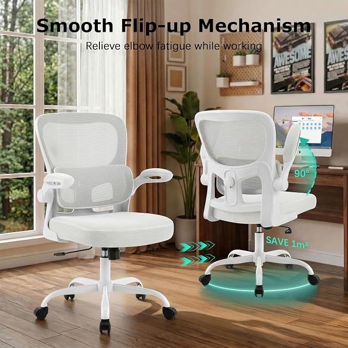 AreShark Office Chair Ergonomic Desk Chairs with Adjustable Lumbar Support, High Back Breathable Mesh Chair with Wheels& Flip-up Armrests,Rolling Swivel Comfy Task Computer Chair for Home Work Gaming