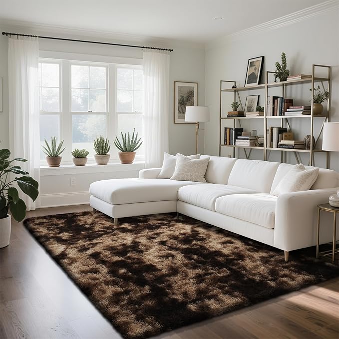 yongyangjuxin Fluffy Rug Shag Area Rug, Mottling Brown 6x9 Area Rugs for Living Room, Large Shag Area Rugs for Bedroom Room Home Decor, Upgrade Anti-Skid Rectangular Fuzzy Rugs
