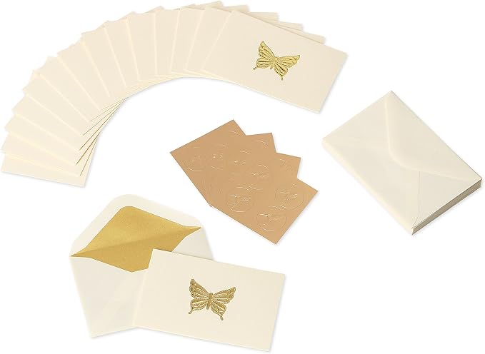 Papyrus Blank Cards with Envelopes, Gold Butterfly (14-Count)