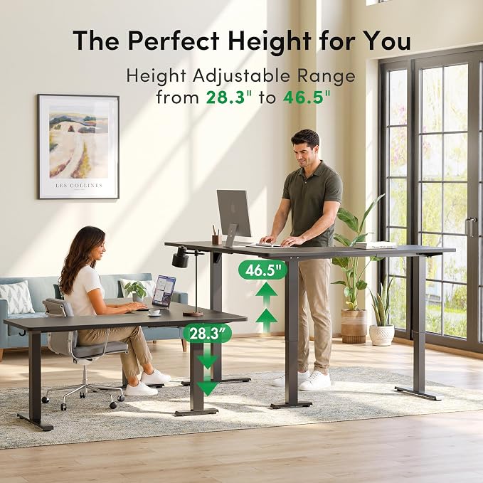 FEZIBO 75" x 63" L-Shaped Standing Desk - Adjustable Corner Desk L Shape, L-Shaped Adjustable Desk with Splice Board, L Shape Standing Desk, Black