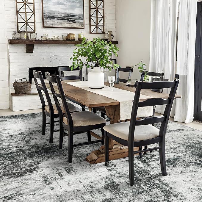 RUUGME Washable Abstract Rug 8X10: Non-Slip Stain Resistant Living Room Area Rug Soft Low Pile Dining Room Rugs for Under Table Bedroom Office - Large Indoor Carpet for Modern Home Decor(8X10 Black-A)