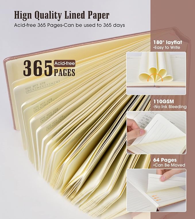 Lined Journal Notebook -365 Pages A5 Thick Journals for Writing Ruled Notebook, Pink Hardcover Leather Journals for Women Men, Daily Journal Notebook for Work, Note Taking ( 5.75'' X 8.38'' Rose Gold)