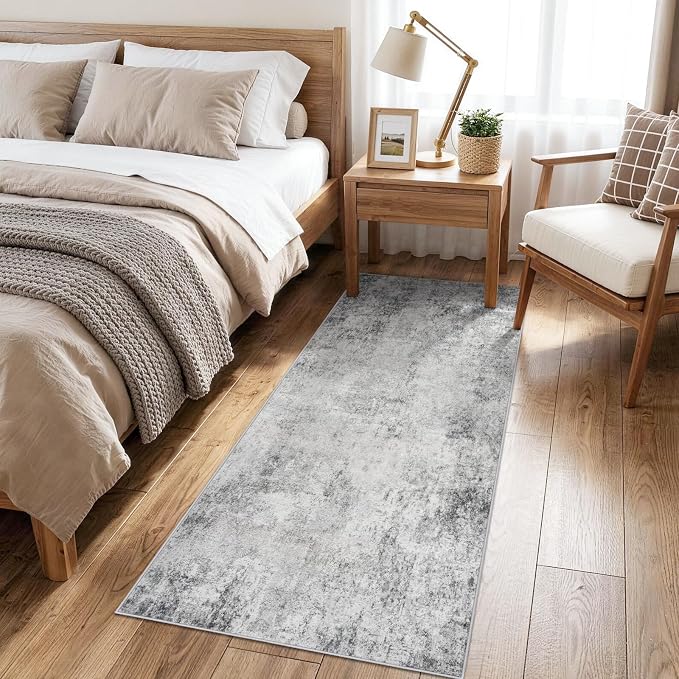 Abstract 2x6 Runner Rug for Home: Living Room Entryway Hallway Rugs Indoor Non Slip with Rubber Backing Extra-Soft Home Decor Mats for Bedroom Kitchen Distressed Ultra Thin Low Pile Carpets 2x6 Grey