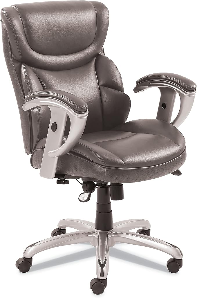 SertaPedic Emerson Task Chair, Supports Up to 300 Lb, 18.75" to 21.75" Seat Height, Gray Seat/Back, Silver Base