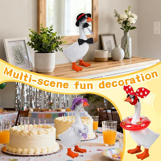 6 Sets Mini Desk Goose Outfits 7 Inches Mini Desk Goose Clothes with Cute Felt Hat Necklace Dresses and Sunglasses for Magnetic Porch Geese Key Holder Decor Gifts