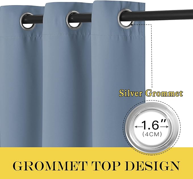 NICETOWN Blackout Stone Blue Curtains 63 inch Length - Window Treatment Energy Saving Thermal Insulated Room Darkening Grommet Drapes for Living Room (1 Panel, W46 x L63)