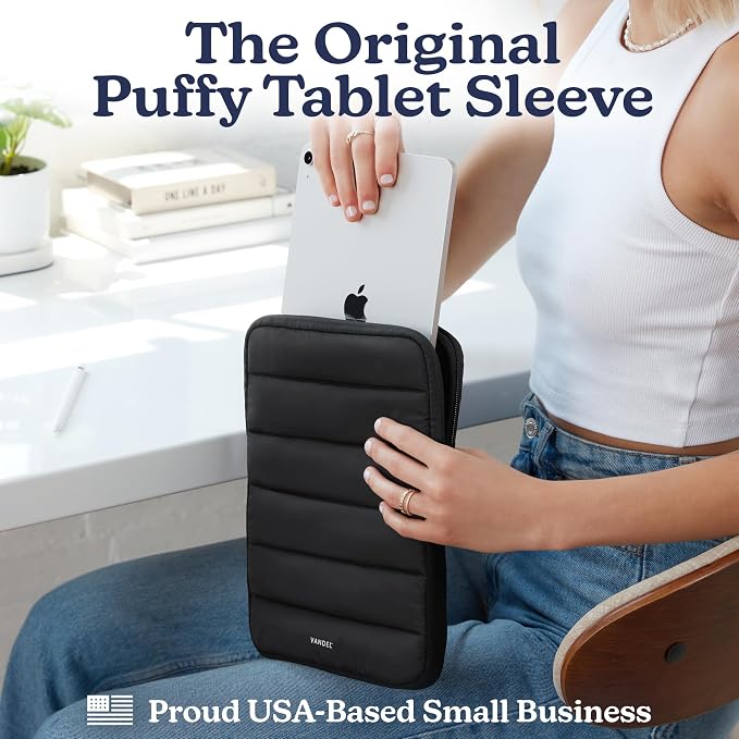 Vandel - The Original Puffy iPad Sleeve 9-11 Inch Tablet Sleeve, Black i Pad Case for Women and Men, Cute iPad Air Pouch, 9 10 Inch, 11 Inch Bag