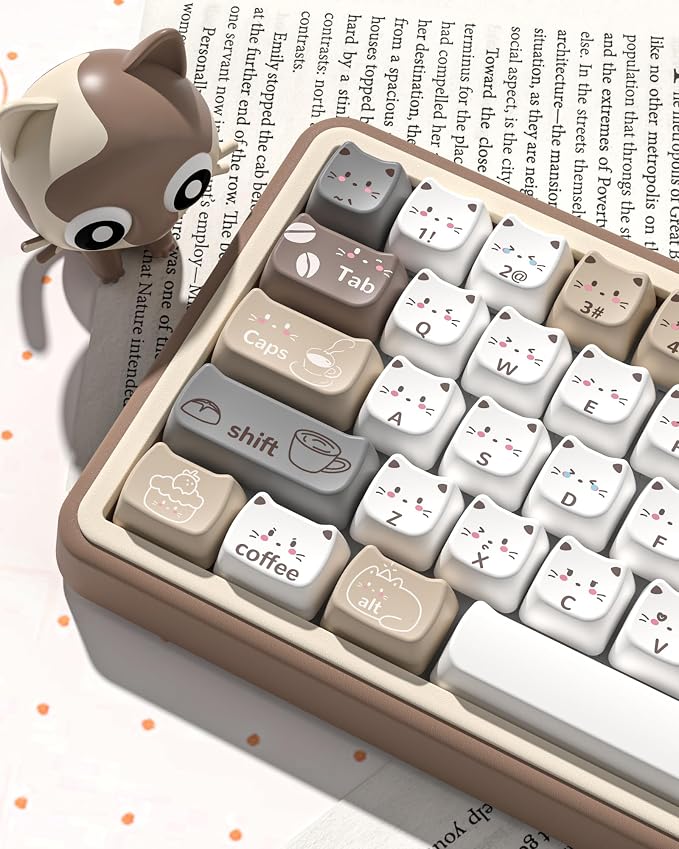 Keymatic Meow Meow Squad Cat Keycaps, Dye-Sublimation PBT MOA Profile, 129 Keys Custom CuteKey caps Set for 100%, 75%, 65%, 60% Mechanical Keyboard(Only Keycap Set)