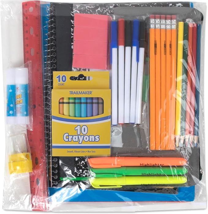 Trailmaker 480 Pack Bulk School Supply Kits | 45 Piece Classroom Supply Sets for Elementary & Middle School | Notebooks, Pencils, Crayons & Essentials | Ready-to-Distribute Kits for Teachers, Districts & Organizations