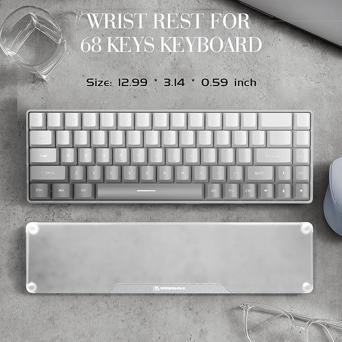 Acrylic Keyboard Wrist Rest Pro- Compact 60% Keyboard- Mechanical Keyboards Ergonomic Palm Rest for Computer Keyboard,Anti-Slip Base,Wrist Pad for Laptop,Office & Home-Easy Typing,Silver