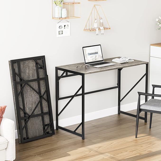 Elephance Folding Desk Writing Computer Desk for Home Office, No-Assembly Study Office Desk Foldable Table for Small Spaces