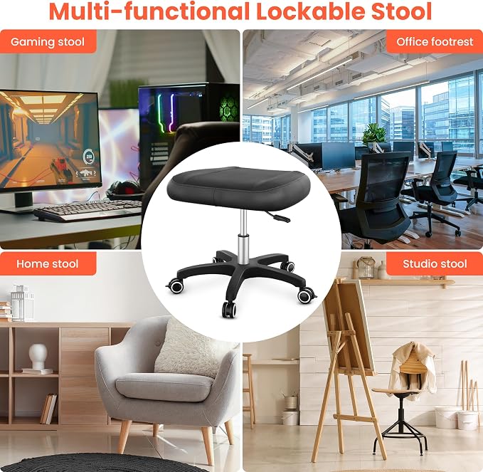 TASALON Adjustable Height Rolling Footrest Stool with Lockable 360° Wheels | Multi-use rest ottoman suitable for home, office workstation and video gaming scenarios