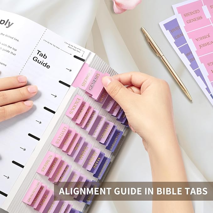 Bible Tabs for Women & Men, Bible Tabs for Study Bible, Large Print Neutral Bible Tabs for Easy Navigation, Bible Index Tabs, 66 Tabs Old & New Testament, Extra 9 Blank Tabs - Violet Ombre
