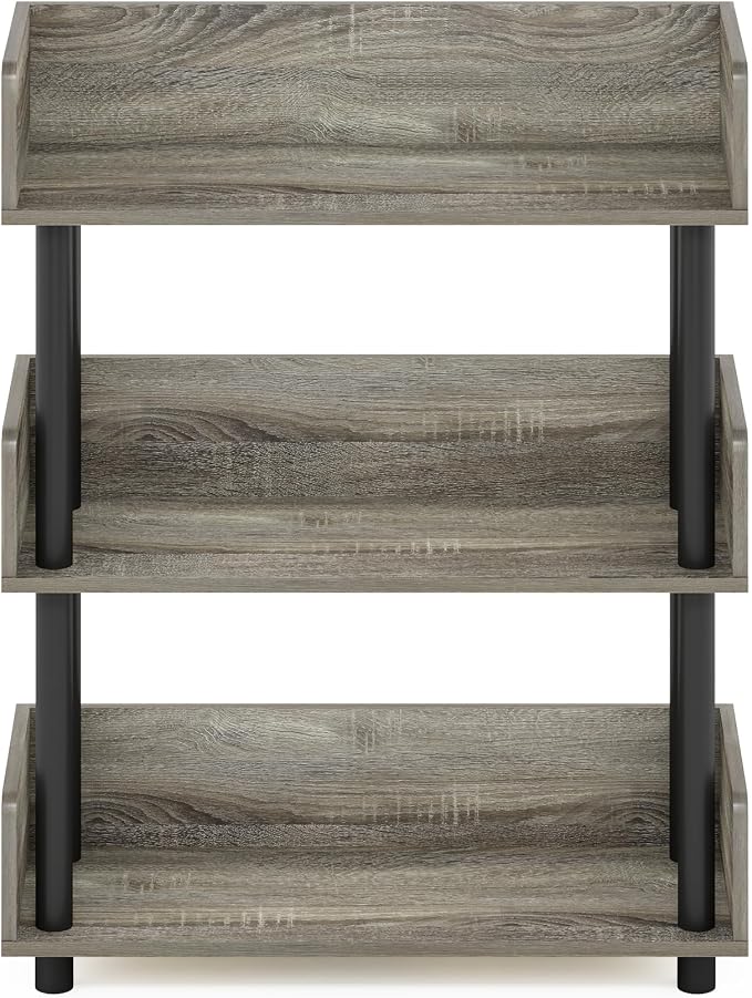 Furinno TURN-N-TUBE Display Shelf, 3-Tier Storage Shelves with Side Panels, Open Shelves Book Shelf with Rounded Corner Top Edges, for Organization and Storage, Living Room, Home Office, French Oak