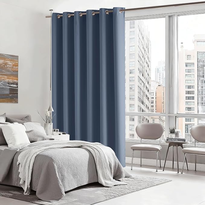 RYB HOME Blackout Thermal Insulated Curtains, Portable Curtain for Sliding Glass Door/Storage/Space Room Divider, Large Window Treatment Room Divider Panel, W80 x L84, Stone Blue, 1 Panel