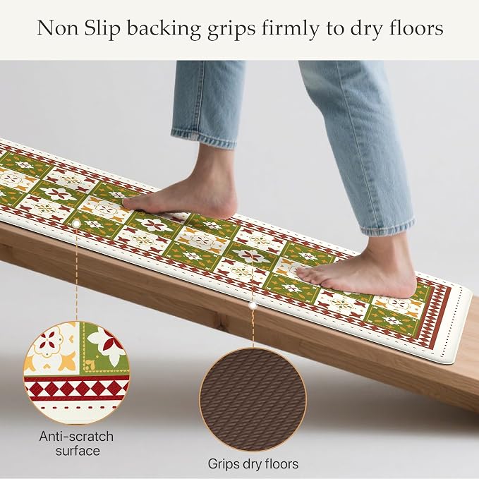 GENIMO Anti Fatigue Kitchen Mats for Floor, Cushioned Non Slip Kitchen Rug, Waterproof Kitchen Floor Mat Runner, Kitchen Mat for Laundry, Sink, Office, Entryway, 23.6"x71", Green