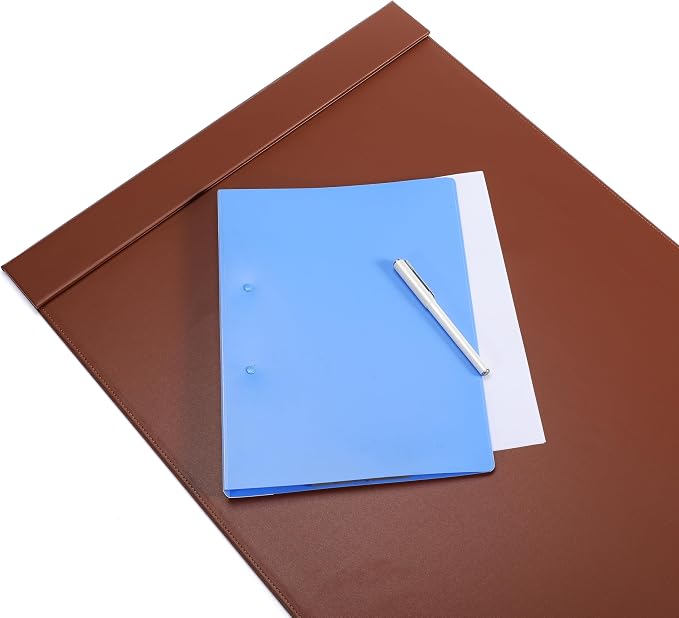 34" x 20" Leather Desk Blotter with Side Rails for Writing Leather Executive Desk Pad Protector Desk Mat for Office Home Workplace Brown