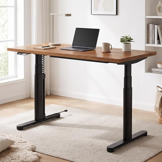 ErgoAV 3-Stage Dual Motor Electric Standing Desk Frame with Smart App Control, Height Adjustable Sit Stand Desk Legs with Coiled Power Cable & Cable Management Tray, Anti-Collision, Frame Only, Black