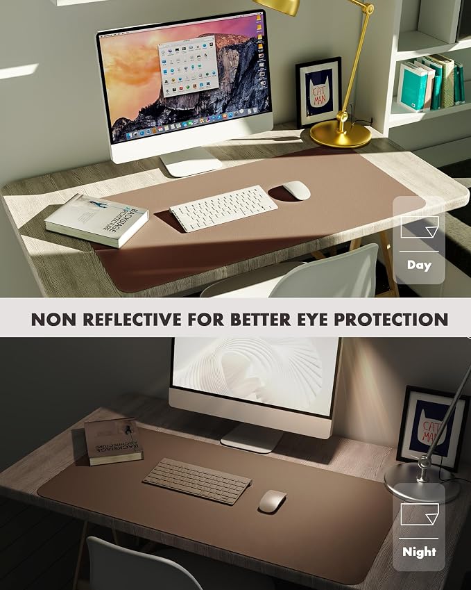 YSAGi Eco Cork Desk Pad, 47" x 17" Leather Desk Mat, Double-Sided Desk Pad Protector,Large Mouse Pad,Waterproof Desk Blotter for Office/Home(Coffee)