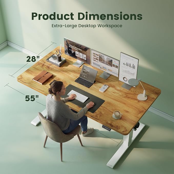 CubiCubi Standing Desk, 55 x 28 Inches Electric Height Adjustable Computer Desk, Sit Stand up Home Office Desk with Memory Presets, Natural