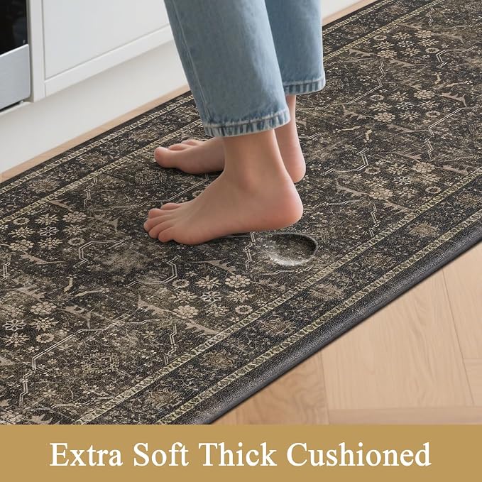 Pauwer Anti Fatigue Kitchen Floor Mats Set of 3, Cushioned Rugs, Taupe | Non Slip Comfort Standing Mat, PVC Foam Padded Kitchen Rugs, Waterproof Sink Rug for Small Kitchen Area, Laundry Room