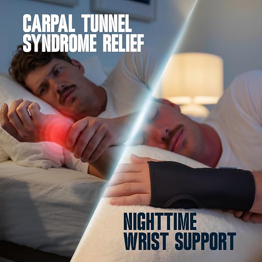 ComfyBrace Nighttime Pain Relief Wrist Brace for Carpal Tunnel, Tendonitis, Arthritis | Fits & Soothes Aches in Both Hands | Palm Cushion Beads for Hot Spots | Breathable Fabric | (Pack of 1)
