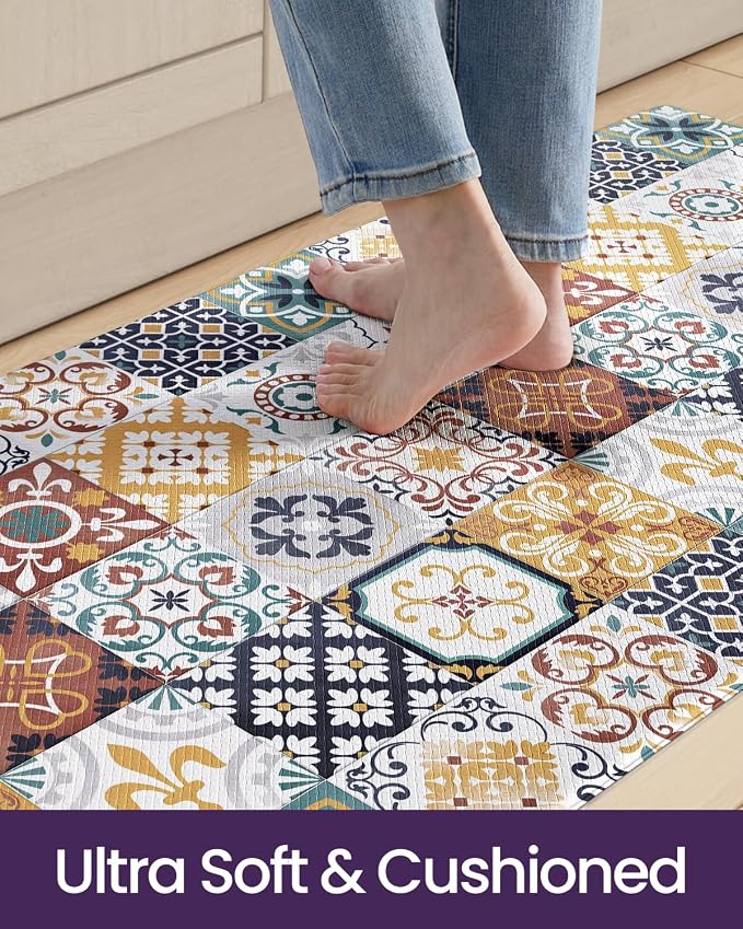 DEXI Anti Fatigue Kitchen Mats for Floor, 23x59, Cushioned Standing Padded Mat Waterproof, Comfort Runner Rug for Laundry Room Office, Colorful Checkered