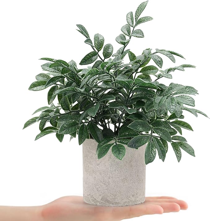 Coferset 2 Pack Small Fake Plants Potted Artificial Herb Plants for Shelf Desk Home Bathroom Farmhouse Room Coffee Table Decor (Gray Green)