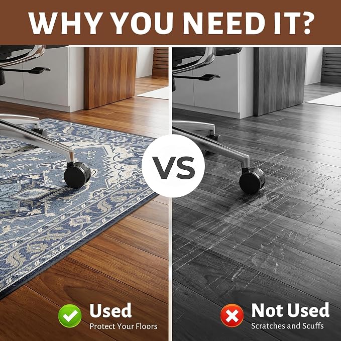 36" x 48" Office Chair Mat for Hardwood & Tile Floors, Desk Chair Mat Under Desk Floor Protector for Rolling Computer Chairs, Non-Slip Low Pile Area Rug for Home Office(Blue)