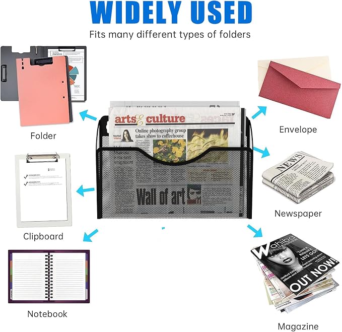 Magnetic File Holder 1 Pockets File Folder Organizer, Office Hanging Magazine Rack for File Cabinets, Magnetic Paper Holder, No Drilling Mail Organizer for Refrigerator, Office