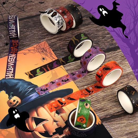 Halloween Washi Tape Set 20 Rolls Halloween Scary Decorative Tape for Kids Holiday DIY Art Crafts Notebook Scrapbooking & Stamping Supplies