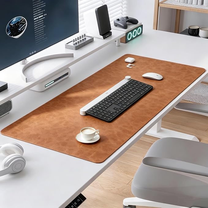 Distressed Leather Desk Mat - Non-Slip PU Leather Desk Pad Protector - Large Waterproof Mouse Pad Computer Keyboard Desk Mat Desk Accessories for Office & Home (Brown, 31.5"x 15.7")