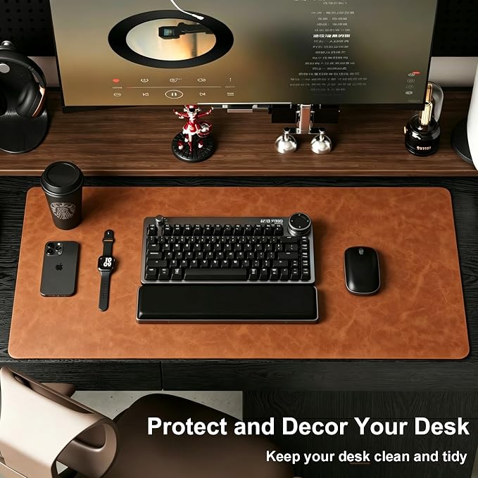 Distressed Leather Desk Mat - Non-Slip PU Leather Desk Pad Protector - Large Waterproof Mouse Pad Computer Keyboard Desk Mat Desk Accessories for Office & Home (Brown, 23.6"x 15.7")