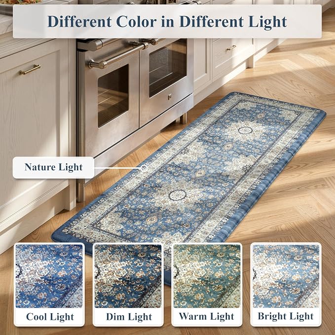 Collive Kitchen Rugs Anti Fatigue, Cushioned Kitchen Floor Mats Waterproof, Non Skid Comfort Standing Mats for Office, Sink, Laundry, 17”x59”, Blue