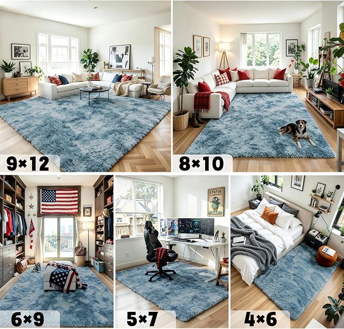Rugs for Living Room 5x8, Alfombras para Salas Shag Large Plush Soft Area Rug, Shaggy Carpets for Bedroom,Boys Girls Home Decor Aesthetic(Dark Blue Tie-Dyed, 5 x 8 Feet)