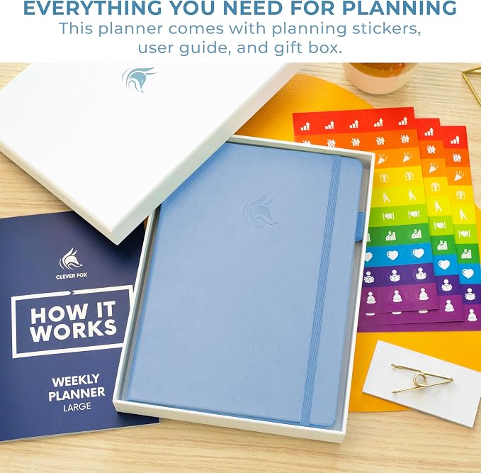 Clever Fox Planner Large – Undated Weekly & Monthly Planner for Productivity, Time Management & Goals – Organizer Journal – 7x10” (Periwinkle)