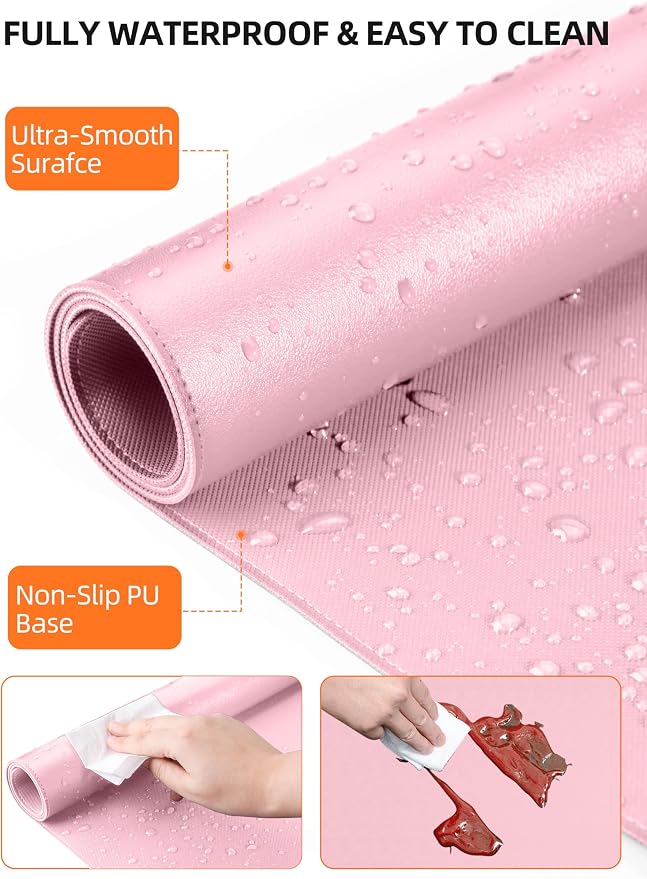 TopMade Mouse Pad with 15W Wireless Charging, XXL Large Leather Desk Mat, Waterproof Gaming Mousepad Home Office Desk Pad Protector, Pink (Includes 20W PD Power Adapter & 6.56ft Woven Cable)