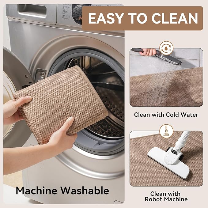 YDKGL Kitchen Rugs Mat Non Slip Washable, Linen-Look 0.3" Thick Soft Cushioned Absorbent Kitchen Mats for Floor, Mild Anti-Fatigue Runner Rug Sink Mat Laundry Standing Mats, Easy Clean, Brown 17"x30"