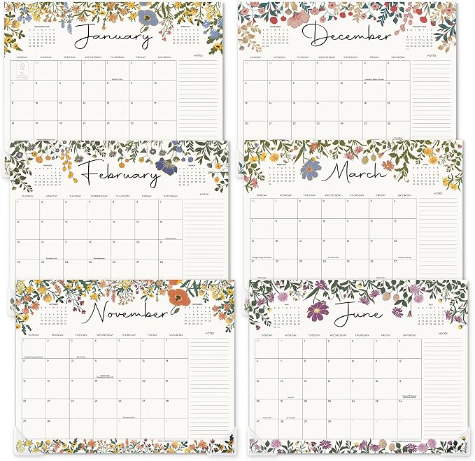 Desk Calendar 2026 with Desktop Mat, Cabbrix Desk Pad Calendar 15 x 12 Inch Runs From July 2026 to December 2027, Floral Design Calendar 2026 for Home School and Office (Black)