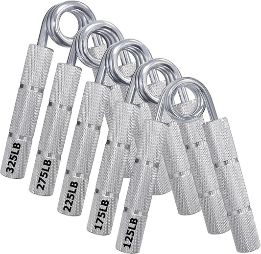 Silver Metal Hand Grip Set, 50LB-400LB No Slip Heavy-Duty Grip Strengthener Great Wrist & Forearm Hand Exerciser, Home Gym, Hand Gripper Grip Strength Trainer